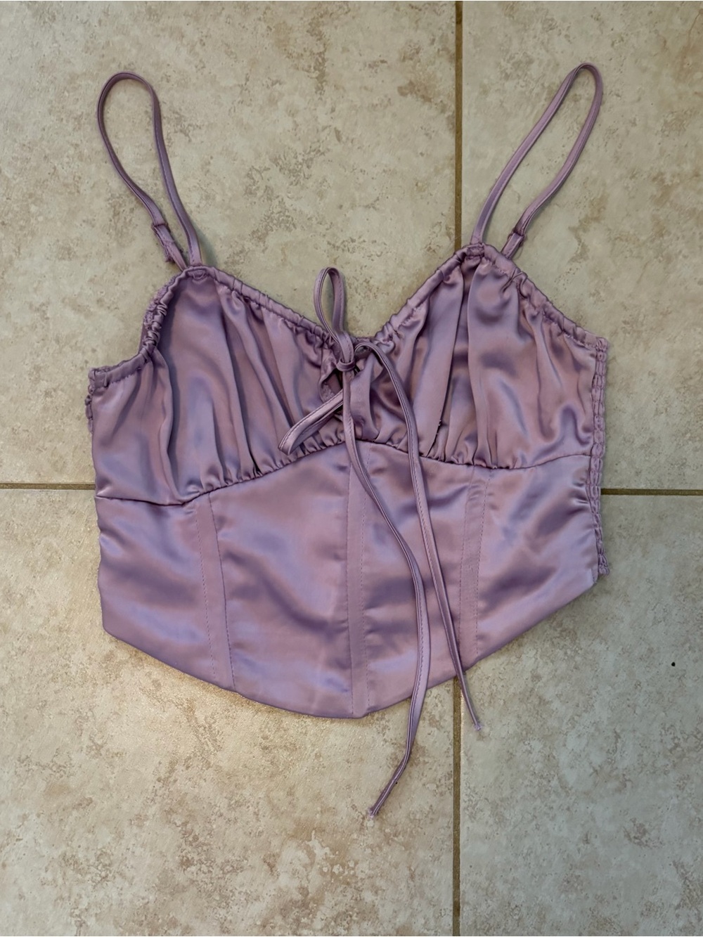La Hearts Lilac Ruched Satin Tube Top